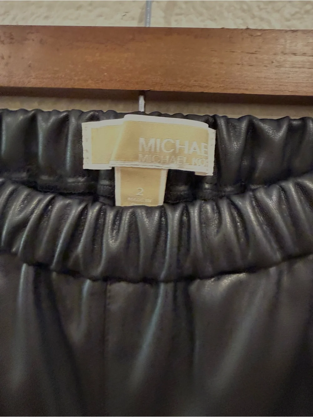 Michael Kors Black Faux Leather Elastic Waist Joggers